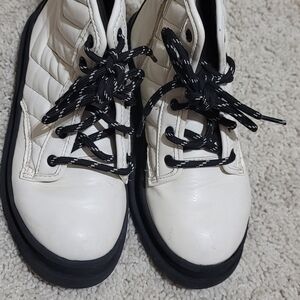 White & Black Lace-Up Ankle Boots Side Zipper Chunky Sole US 13 EU 31